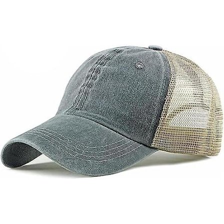 Justerbar mesh-caps for menn, buet baseballcaps med knapp og mesh, retro vasket truckerhatt, pustende visir