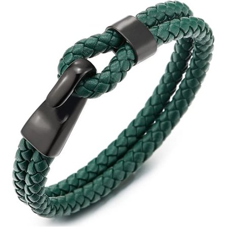 Dobbelt række flettet læderarmbånd til mænd og kvinder, sort rustfrit stål krog lukning, til mænd og kvinder