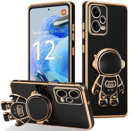 Etui med stativ til Xiaomi Redmi Note 12 Pro 5G, Anti-ridsebeskyttelse Blød TPU Space Man Astronaut - Sort