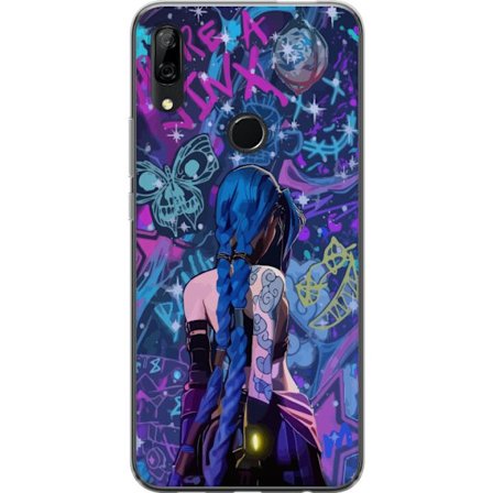 Yhteensopiva Puhelinkuori Huawei Huawei P Smart Z Värikäs graffitipiirros, jossa on sinisellä hiuksilla varustettu hahmo kaupunkimaisessa neon-tyyl