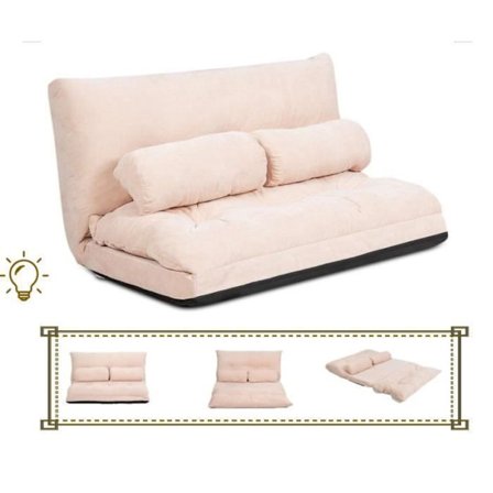 COSTWAY Convertible Stol, Justerbar Ryg 6 Positioner, Aftageligt og Vaskbart Plysstof Beige