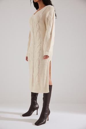 Rianne Meijer x NA-KD Robe mi-longue en maille torsadée - Robes mi-longues - OffBlanc - XX-Small