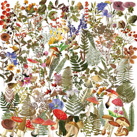 200 stk transparente dekorative klistermærker med planter og blomster i vintage-stil, 9 naturtemaer, klistermærker Planter