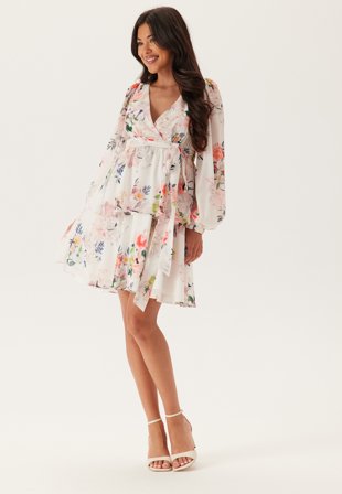 Goddiva Floral Long Sleeve Tiered Skater Dress Tøj