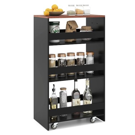 Slank 4-etagers rullekøkkenvogn med håndtag, sort/vintage