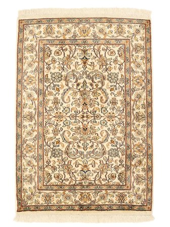 62X93 Tappeto Orientale Kashmir Puri Di Seta Beige/Marrone (Seta, India)