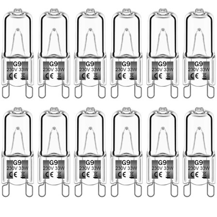 12-pakning G9 halogenpærer 33W 230V 2800K varmhvit 380lm dimbar [YDE]