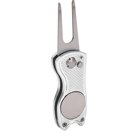 Rustfrit stål golfgaffel i metal, foldbar golf divot putting green gaffel divot reparationsværktøj sølv