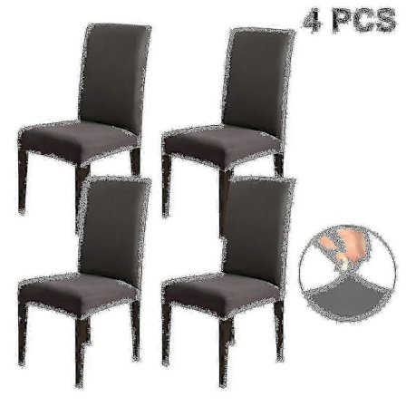 4 kpl Ruokatuolin Päälliset Joustavat Irrotettavat Pestävät--Tummanharmaa-Koodi14886