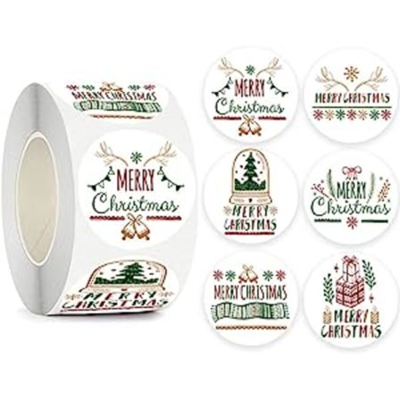 500 stk. Merry Christmas klistermærker etiketter rulle 1,5 tommer 6 designs runde Christm