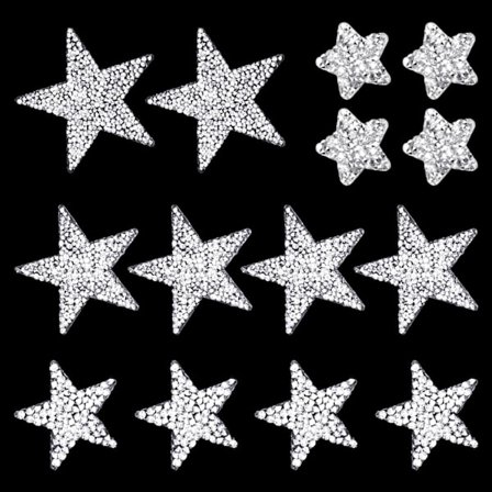 14 stk stjerneskilt, stjerner strykejern på klistremerker, sølv glitteretiketter, selvklebende stjerne strykejern på lapper, strykejern på lapper for 