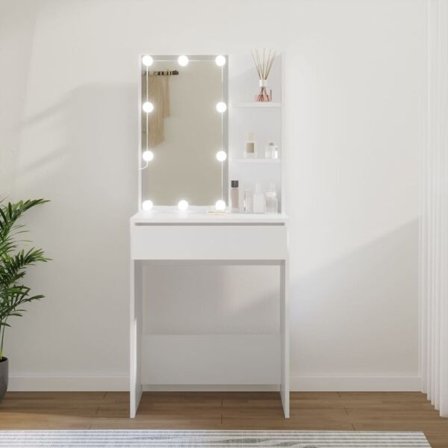 vidaXL Toiletbord med LED hvid 60x40x140 cm