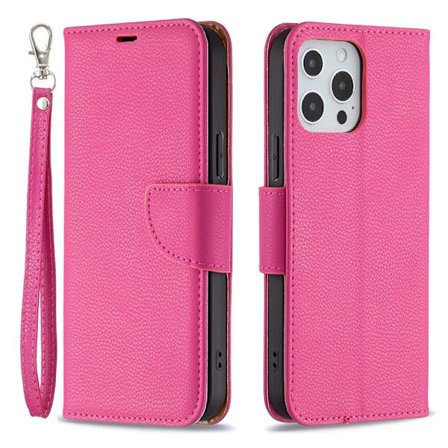 SKALO iPhone 13 Pro Max Premium Litchi Plånbok - Cerise