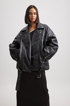 NA-KD Trend Oversized bikerjacka i PU - Jackor i läderimitation - Svart - EU 32