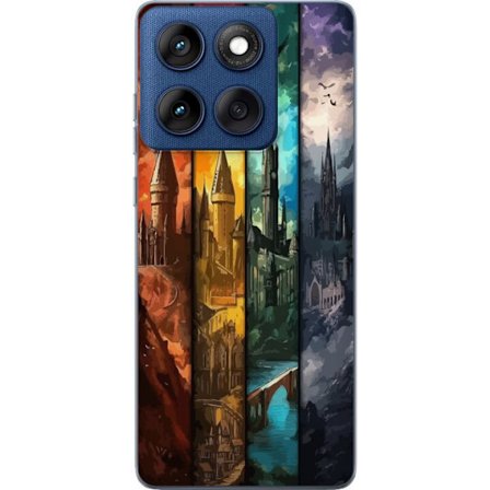 Kompatibel Mobilcover til Motorola Motorola Edge 60 Fire magiske slotte i forskellige elementfarver, episk fantasykunst med ild vand luft og mørke i