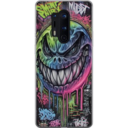 Yhteensopiva Puhelinkuori OnePlus 8 Pro Värikäs graffitipiirros pahansuipasti hymyilevästä hirviökasvoista, jossa valuvat neonvärit