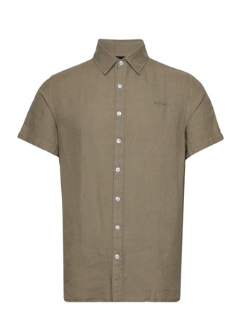 Linen Shirt Short Sleeve Shirts Linen Shirts Kakigrønn Sebago*Betinget Tilbud