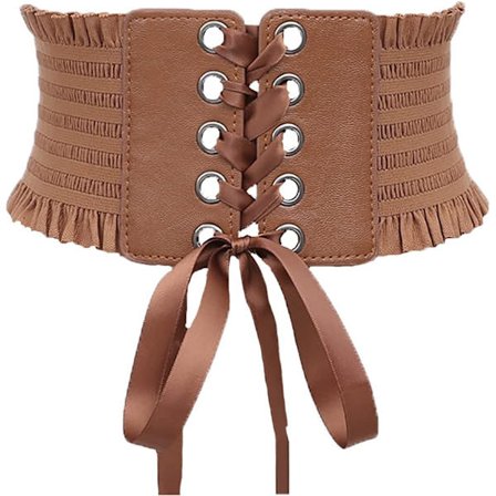 Elastisk kostume bred talje bælte snørebånd bundet Waspie korset bælter (brun)