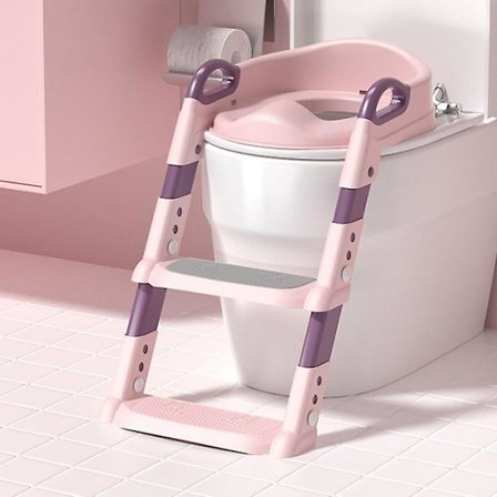 Pottetreningsstol for baby og småbarn - Justerbart toalettsete med sklisikring og stige - Rosa Multicolor