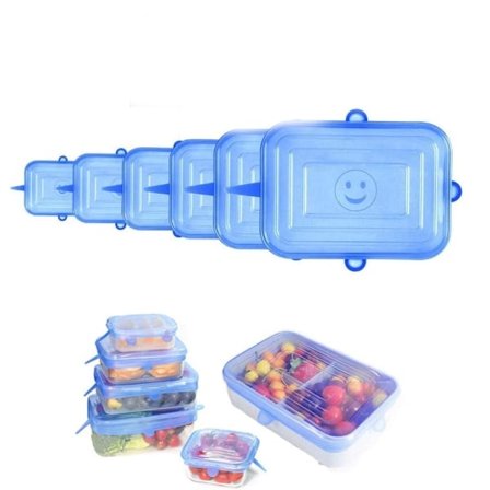 6 stk. rektangulære silikone låg, BPA-fri silikone stræk låg