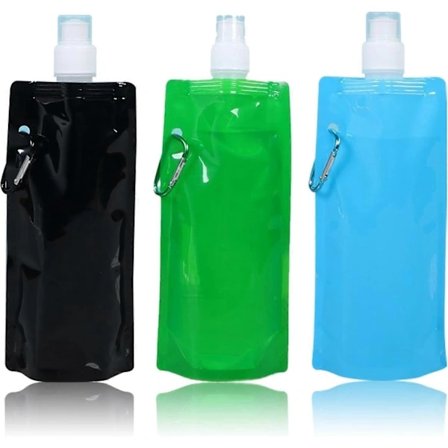 3 stk. sammenfoldelige sportsflasker vandpose 480 ml vandbeholder med klemme til udendørs sport, rejser, cykling, vandring