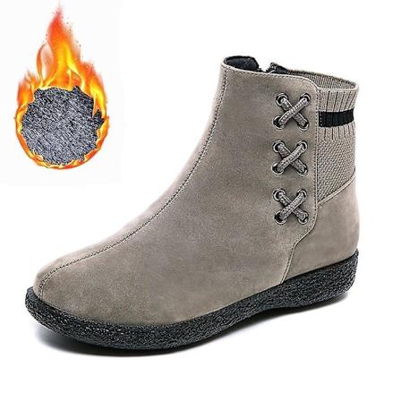 Vinterstøvler for kvinner, varme pels-suede støvler med flat såle, grå 2 Grey 2 37