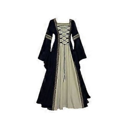 Dame Middelalder Retro Hof Prinsesse Cosplay Kostume Lang Kjole Elegant Heks (3XL Sort)