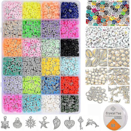 4000 stk. lerperler til smykkearmbåndssæt 6mm 24 farver flad polymer