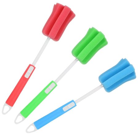 3 stk. svampeflaskebørster med justerbart langt håndtag, bløde opvaskesvampe rengøringsbørster til kopper krus kedler