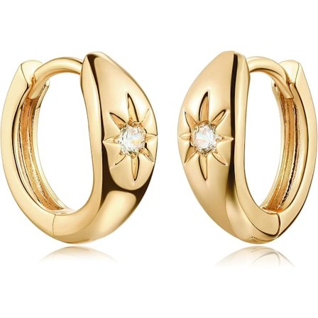 Guld Chunky Huggie Hoop Örhänge Guldpläterade Dainty Handgjorda Hypoallergena Sleeper Hoop Örhängen för Kvinnor