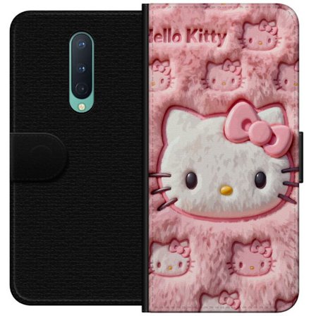 Yhteensopiva Lompakkokotelo OnePlus 8 Hello Kitty vaaleanpunainen pörröinen tausta, jossa on ikoninen kasvot ja kawaii-esteettisyys