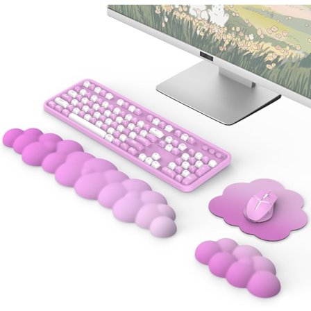 Ergonomisk Cloud Tastatur Håndleddsstøtte med Musematte Håndleddspute, Slitesterk Polyester Cloud Armlene Håndleddspute, Rose Rød