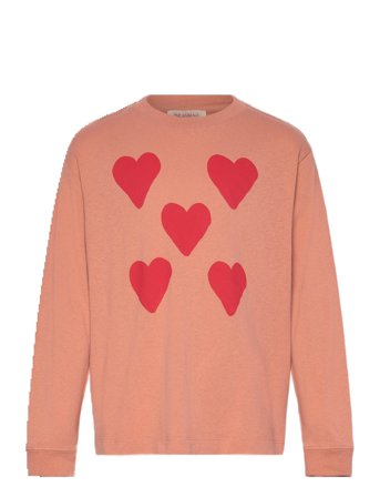 THE ANIMALS OBSERVATORY Hearts Coral Dof Lonf Sleeve T-Shirt - Red - 8 Y