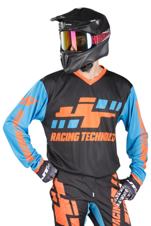 Bluză Motocross JT Racing Flo Tec-Megabyte negru/portocaliu/cian L