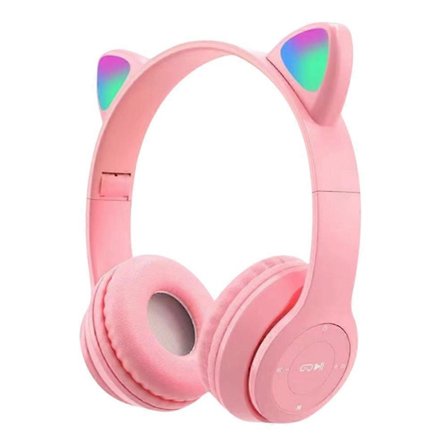 Gaming Headset Kat Öra Over-Ear Hörlurar Stereo Bas för PC Telefon (Rosa)
