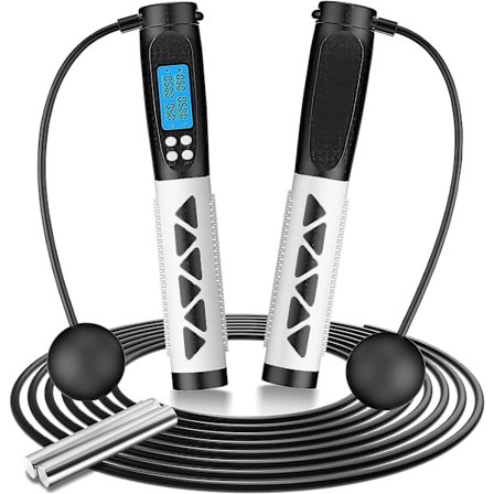 Sporthopprep, 2 i 1 hopprep Sladdlöst hopprep 2,8M Justerbar med Smart LCD Digital Meter Show, Hopprep med vikter Fitness Cr