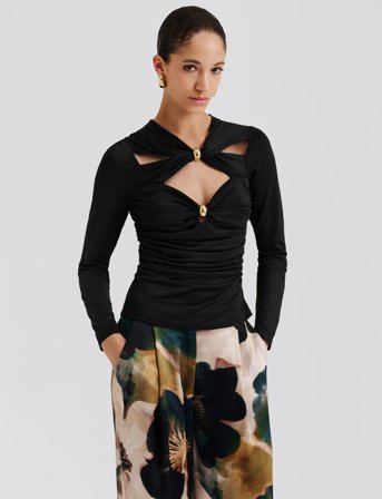 Malina Amela Embellished Long Sleeve Jersey Top - Black - XL