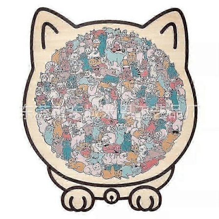 135-osainen kissanmuotoinen puinen palapeli, kissanmuotoinen puinen palapeli, ainutlaatuinen eläimen muotoinen puupalapeli, luovat palapelilahjat 