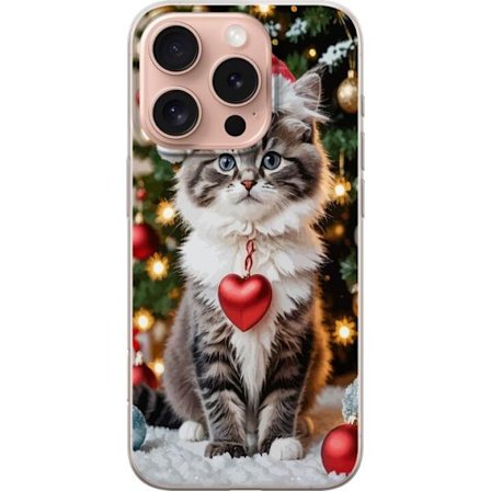 Kompatibelt Mobilskal till Apple Apple iPhone 16 Pro Söt jul-katt tomte-luva hjärta ornament gran festlig