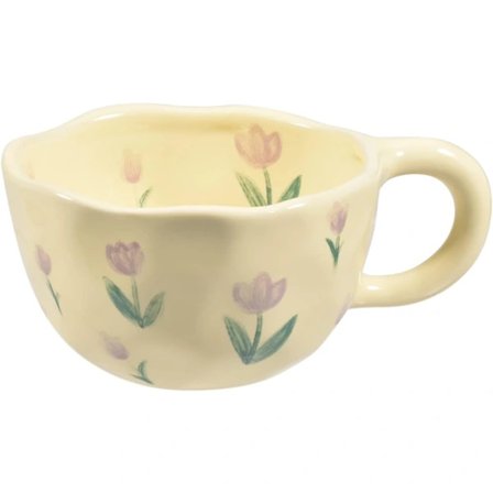 Keramisk kaffekrus, kreativ blomst til kontor og hjem, tåler opvaskemaskine og mikroovn (lilla tulipan)_tfrf
