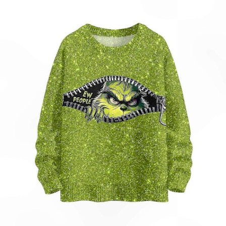 Sjov 3D julesweater til kvinder, strikket langærmet pullover til vinterferien, grim jule top