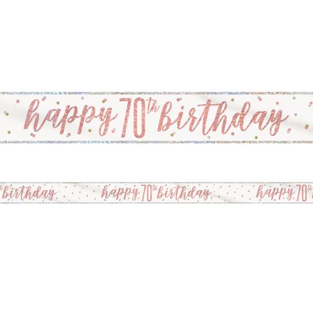 Happy 70th Birthday Banner Hvidt & Roséguld