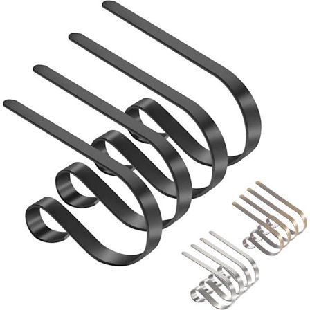 Julstrumporhållare, Set om 4, Mantelklämma Spis Krokar Hängare (svart)