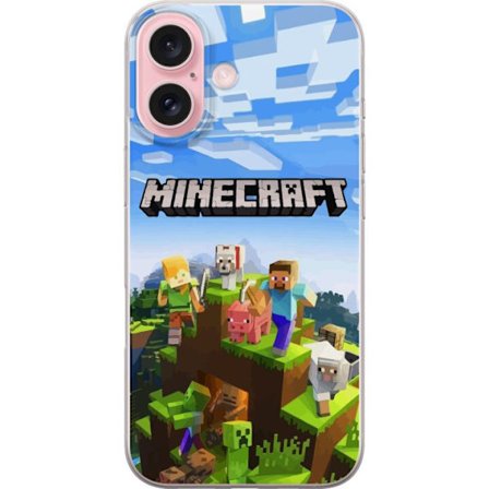 Kompatibel Mobilcover til Apple Apple iPhone 16 Minecraft eventyrklippe med Steve, Alex, dyr og mobs i klassisk blokstil, hvor hele verden samler sig