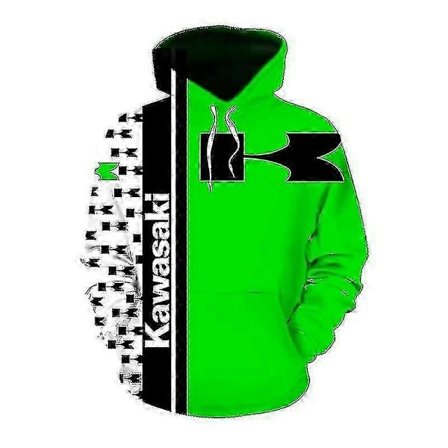 2022 Vår och Höst Ny Kawasaki 3D-skrivare Digitaltryck Dragkedja Hoodie Motorcykel Löpar Hoodie Män Damer New-Xin