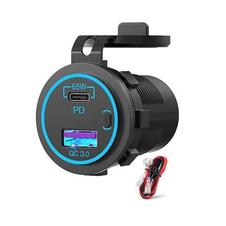 65W PD 12V USB-uttag för bärbar dator USB C billaddare uttag Multiportuttag Vattentät adapter för bil båt lastbil