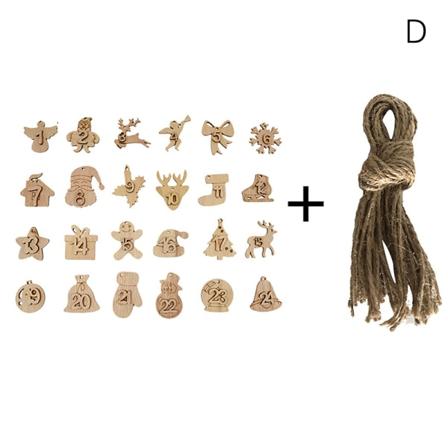 1-24 tal Nedtælling Jul Adventskalender Træophæng D