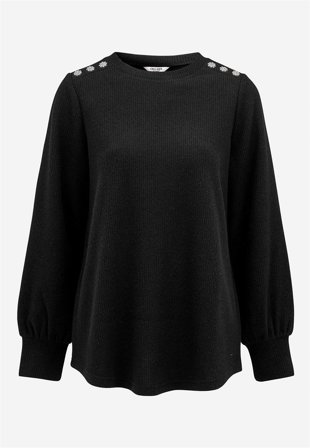 Cellbes of Sweden - Ribbet tunika med rhinstenknapper i sort til damer i størrelse 34/36