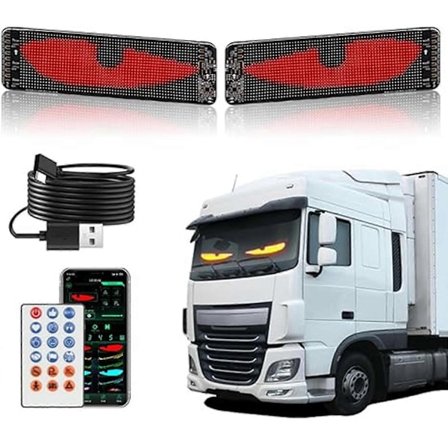 Tynn Fleksibel LED-skjermpanel Egnet for Bil Bakrute Personlig Store Øyne Lys for Lastebil Frontrute med Fjernkontroll-WELLNGS
