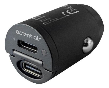 Essentials Car charger 2x USB-C PD 30W, dual total 24W, Black